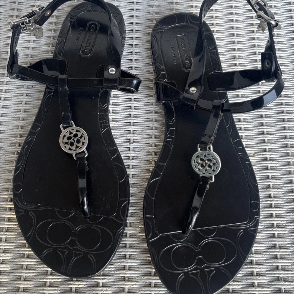 Coach Black Sandals with Silver Accents size 6